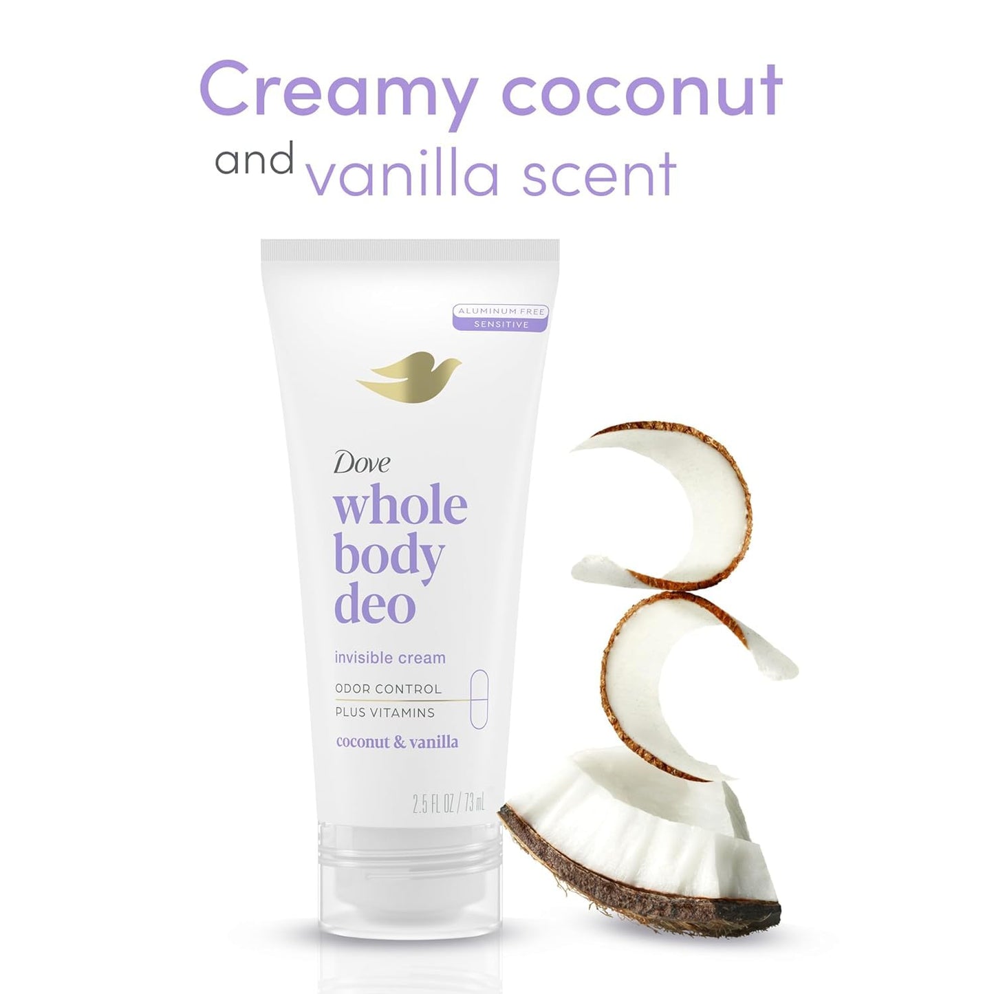 Dove Whole Body Deo Aluminum Free Invisible Cream Deodorant Coconut & Vanilla for 72h Odor Control, 2.5 oz (Pack of 2) Beauty and Personal Care Dove