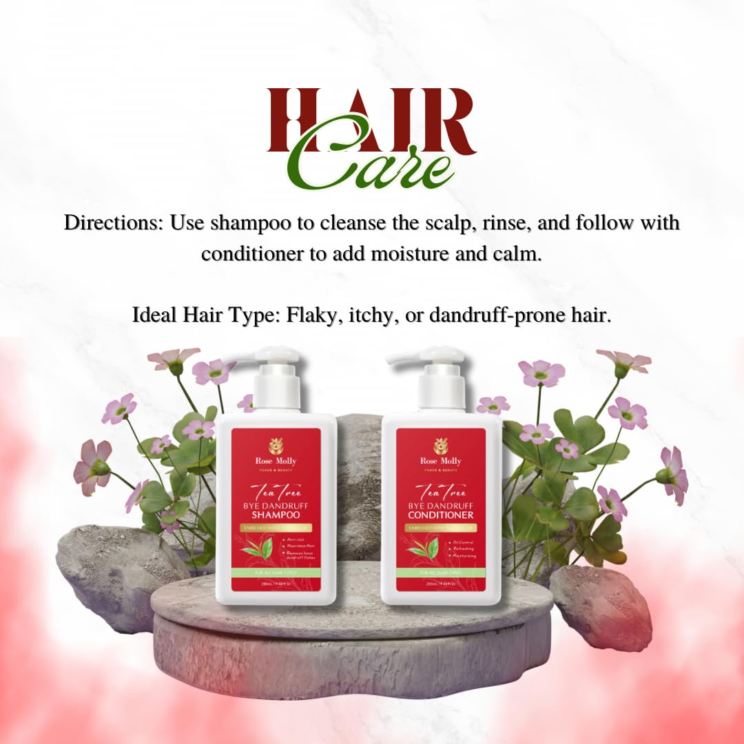 Rose Molly Tea Tree Bye Dandruff Shampoo and Conditioner Set, 9.46 fl oz Beauty & Personal Care Rose Molly