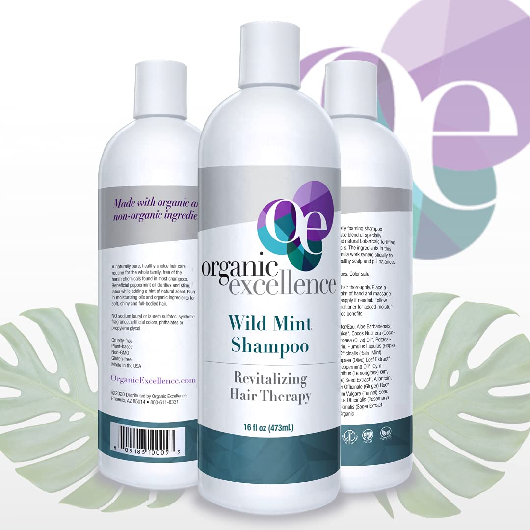 Organic Excellence Natural Organic Shampoo, Wild Mint & Rosemary, Chemical Free, Plant-Based, Toxin-Free, Cruelty-Free, Certified Herbs & Oils Beauty & Personal Care Organic Excellence