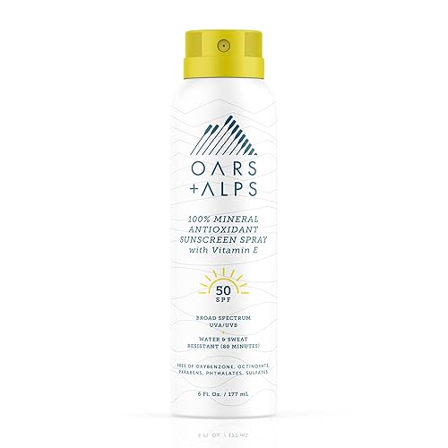 Oars + Alps 100% Mineral Sunscreen Spray for Face, SPF 50 Body Sunscreen Infused with Vitamin E & Antioxidants, All Skin Types, No White Residue Beauty & Personal Care Oars + Alps