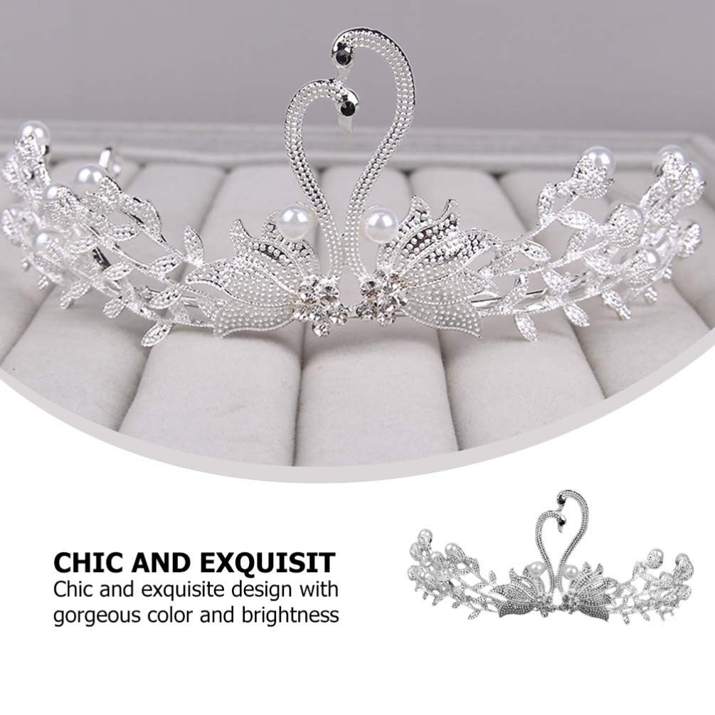 Beaupretty Crystal Swan Crown Rhinestone Tiara with Pearls Bridal Jewelry Headpiece for Birthday Wedding Party