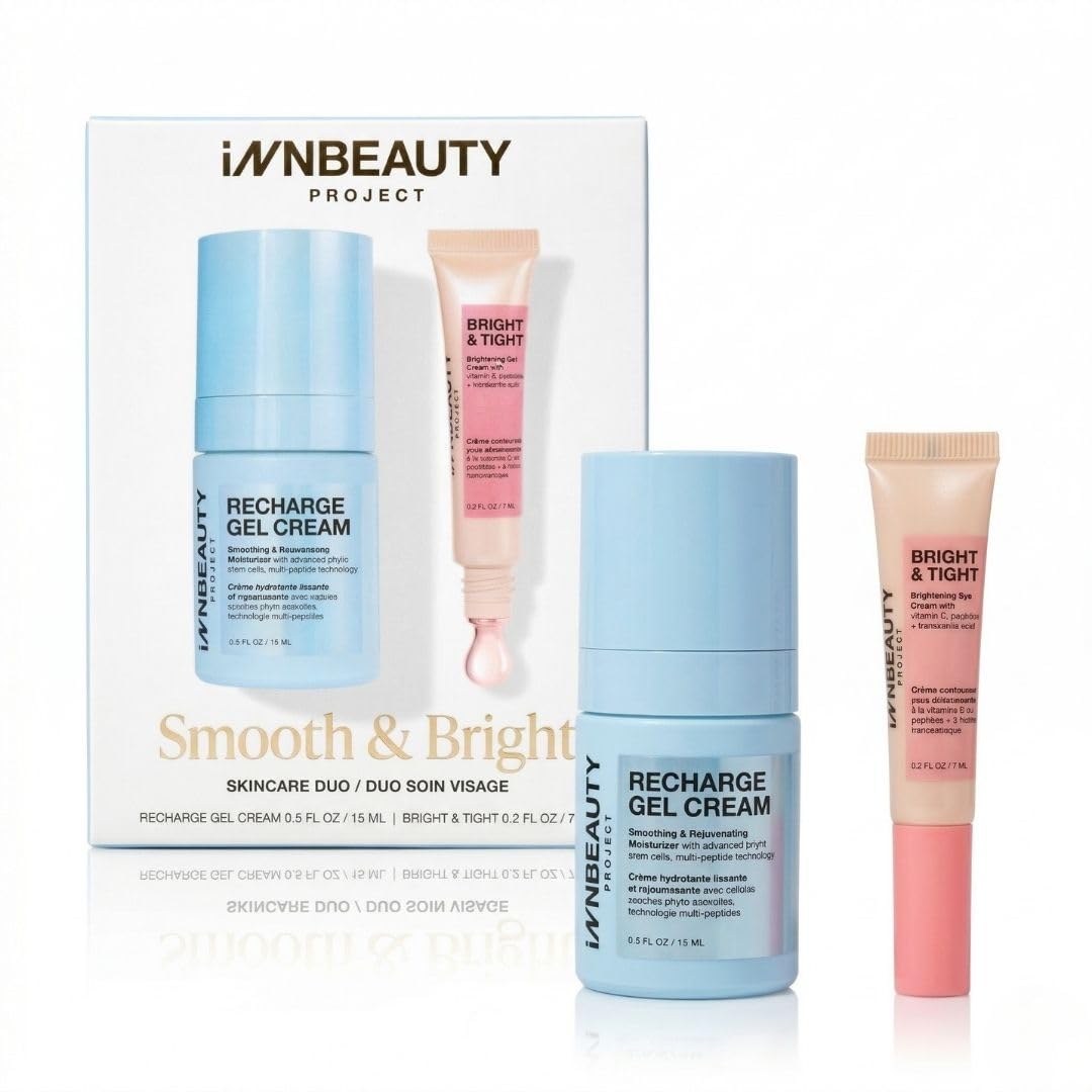 INNBEAUTY Project Smooth & Bright Travel Skincare Holiday Gift Set - Gel Cream & Eye Cream for Hydration, Radiance & Dark Circles Beauty & Personal Care Innbeauty Project