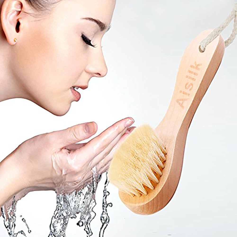 Wooden Facial Cleansing Brush Natural Bristles Wood Handle Wash Clean Exfoliate Scrub Cleaning Brushing Exfoliating Exfoliation Skin Care Face Beauty & Personal Care Aisilk