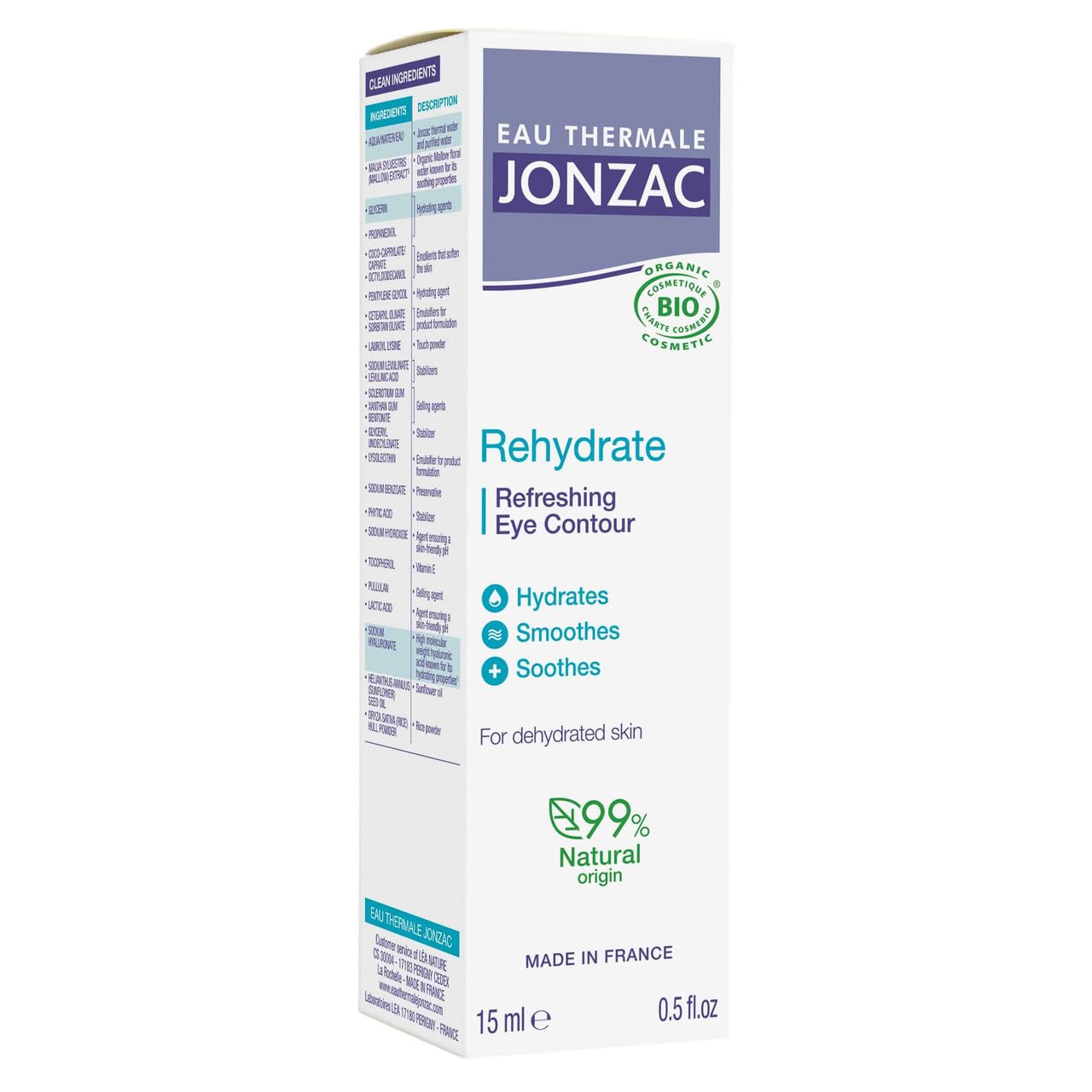 Eau Thermale Jonzac Rehydrate Organic Refreshing Eye Contour Cream - Soothing Hydration with Hyaluronic Acid For Dark Circles - For Sensitive Skin Beauty & Personal Care JONZAC
