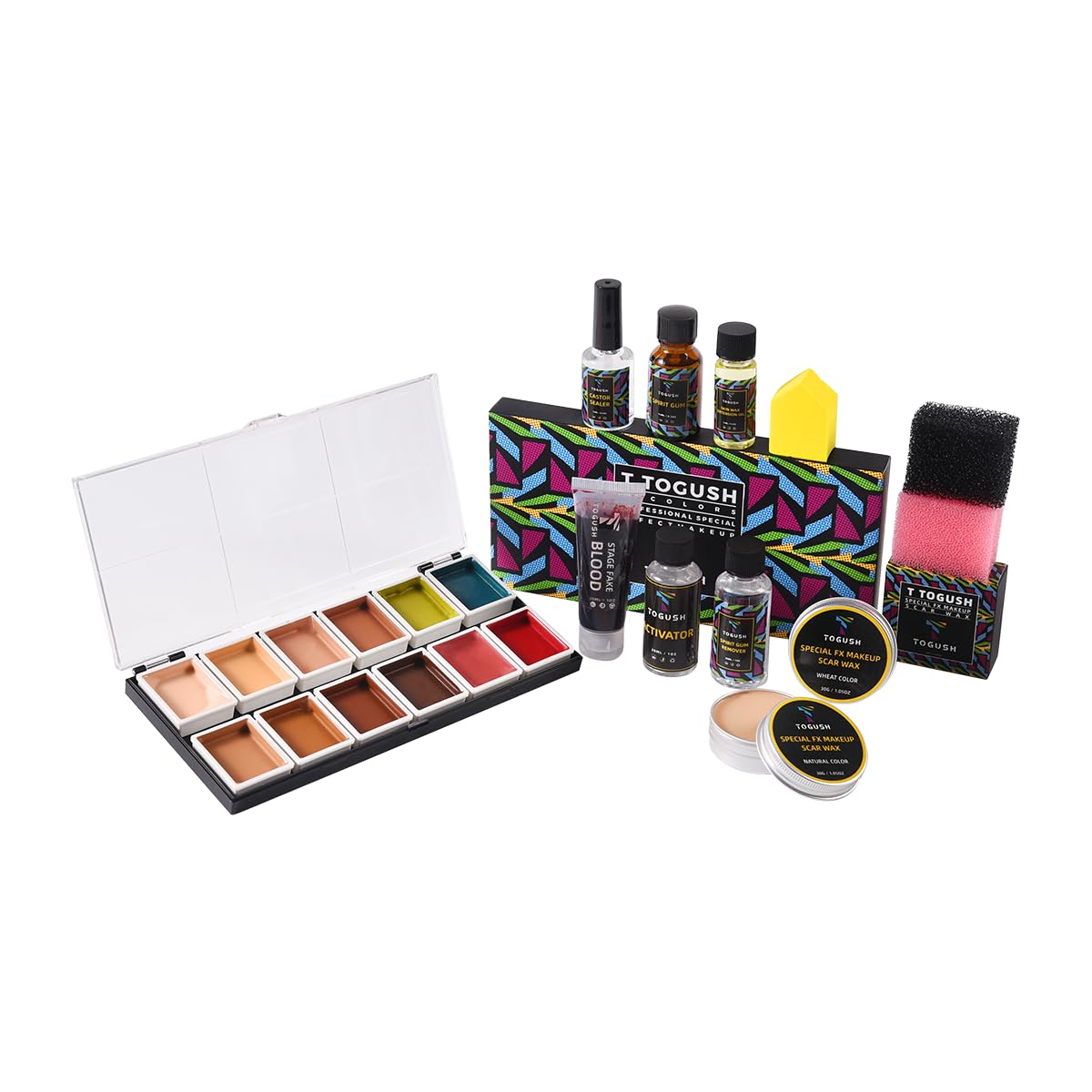T TOGUSH Halloween Makeup Special Effects SFX Makeup Kit 12 Colors FX Palette Face Body Painting with Fake Blood,Scar Wax,Spirit Gum,Castor Beauty & Personal Care T TOGUSH
