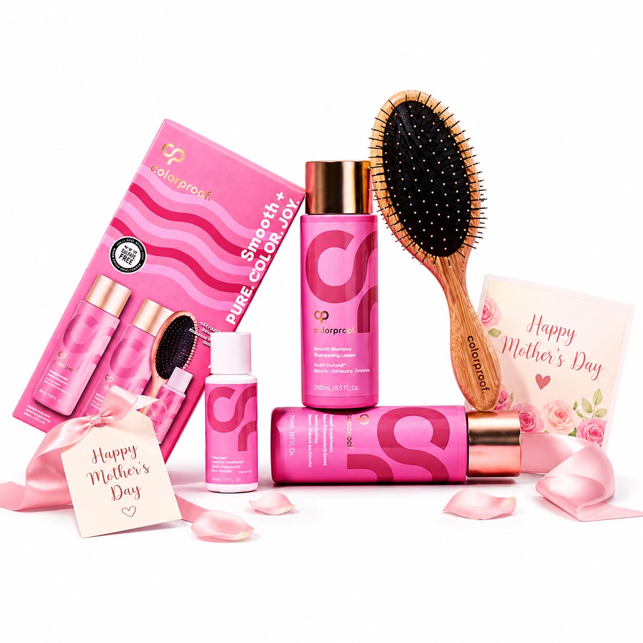 ColorProof Mothers Day Smooth Gift Set Relaxation Gifts For Women Hair Care Complete Set With Shampoo, Conditioner, Overnight Serum & Detangling Brush Beauty & Personal Care ColorProof