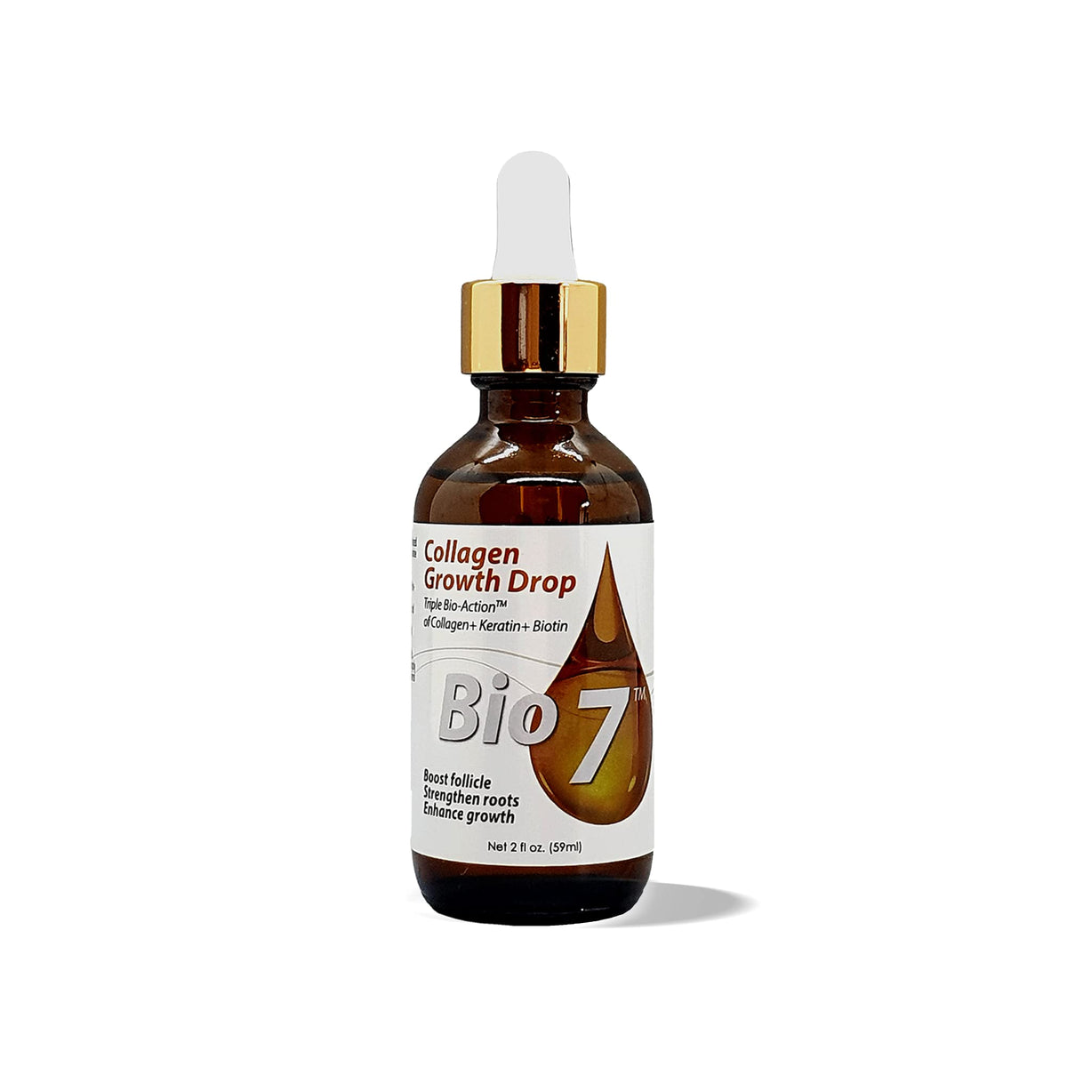 BIO7 Collagen Hair Growth Drops with Triple Bio-Action - Boost Follicles, Repair Damage, Improve Density - 2 Fl Oz - By Natures