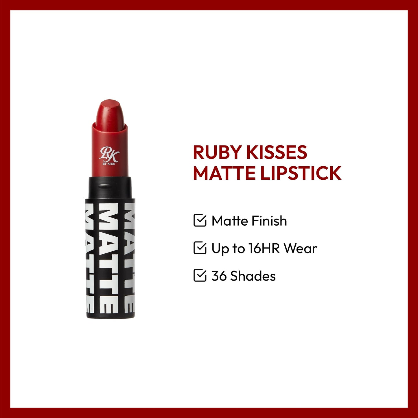 Ruby Kisses Lipstick, Matte Finish, Long-Lasting, Highly Pigmented, Smooth Apply, Full Coverage Lip Color Makeup (Red Carpet) Beauty & Personal Care Ruby Kisses
