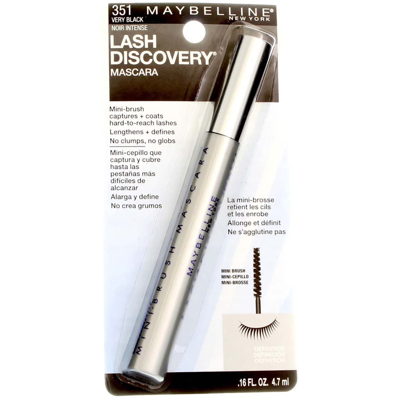 Maybelline New York Lash Discovery Washable Mascara, Very Black [351] 0.16 oz (Pack of 9) Beauty & Personal Care MAYBELLINE
