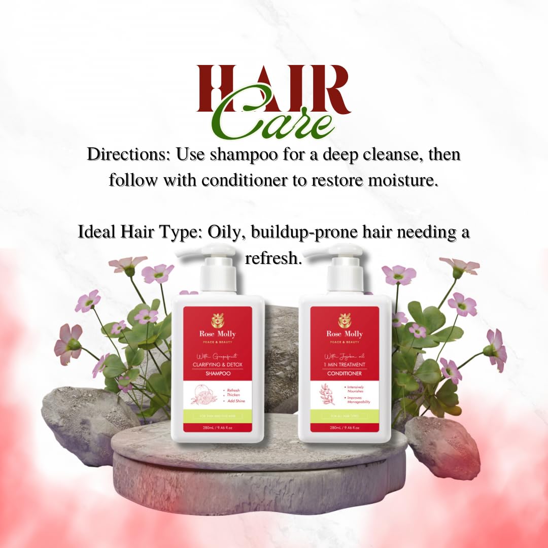 Rose Molly White Grapefruit Clarifying & Detox Shampoo, 1 Min Treatment Conditioner Set, 9.46 fl oz Beauty & Personal Care Rose Molly