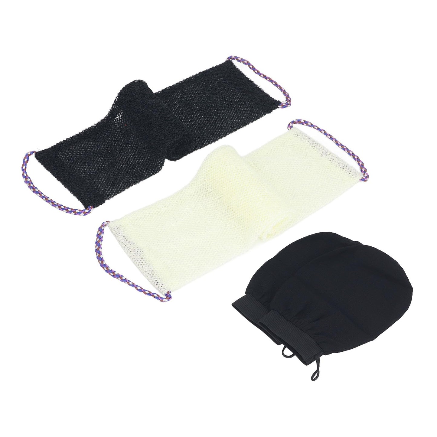 Keenso Long Bath Exfoliating Scrubber for Skin Smoother, Set for Shower, Nylon Material (Black Beige) Beauty and Personal Care Keenso
