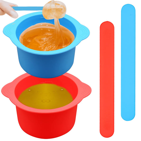 2 Silicone Wax Melt Liners & Non-Stick Reusable Hair Removal Wax Melt Bowls with 2 Sticks for Wax Warmer (Blue, Red) Beauty and Personal Care HINGTAI