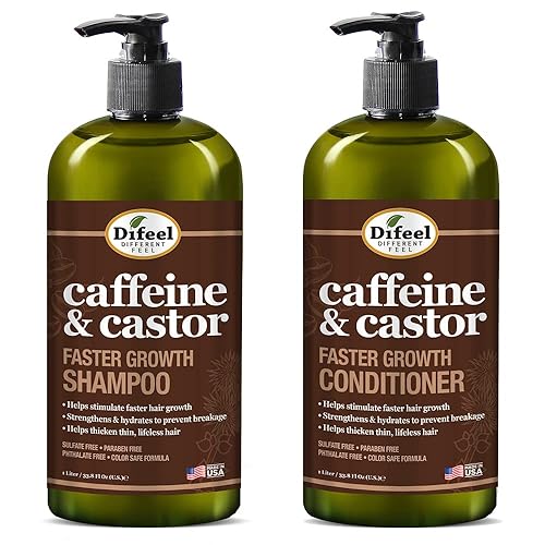 Difeel 2-PC Caffeine & Castor Shampoo & Conditioner for Faster Hair Growth 33.8 oz. - 2PC Shampoo & Conditioner Set Beauty & Personal Care Difeel