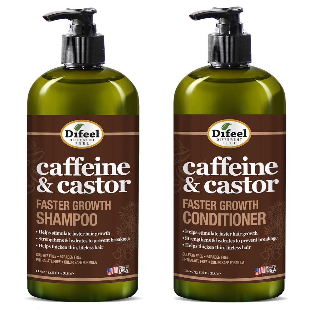 Difeel 2-PC Caffeine & Castor Shampoo & Conditioner for Faster Hair Growth 33.8 oz. - 2PC Shampoo & Conditioner Set Beauty & Personal Care Difeel