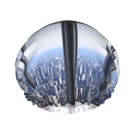 Skyscraper Buildings Shower Cap for Women Men Large Reusable Shower Bonnet Double-Layer Waterproof Bath Caps Elastic Band Hair Hat for All Hairstyles Beauty and Personal Care BWLHJKE