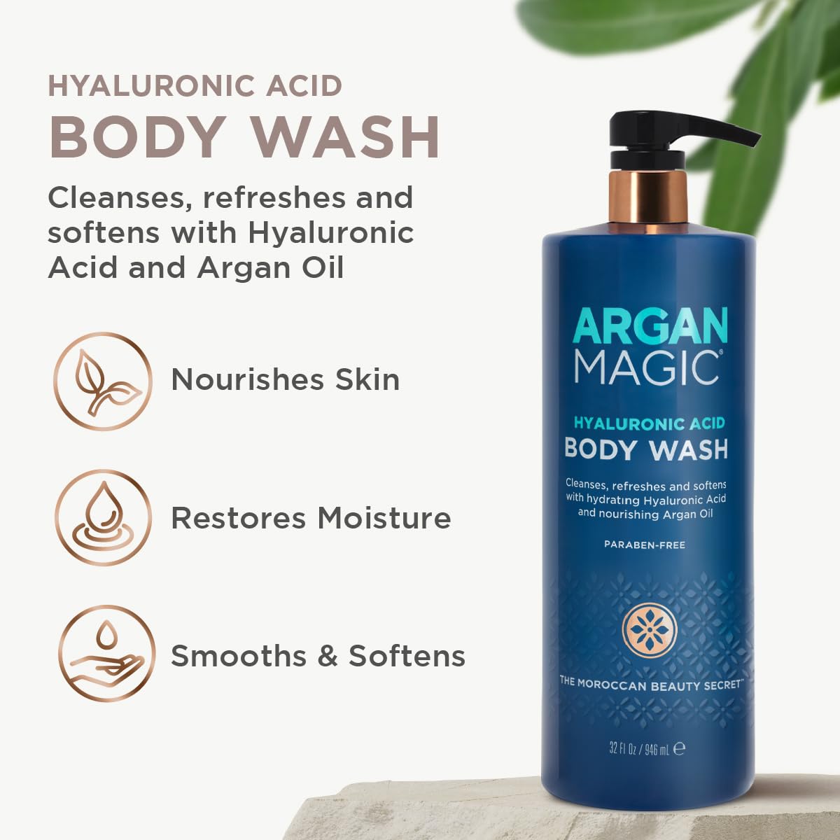 Argan Magic Hyaluronic Acid Body Wash - Cleanses, Refreshes & Softens with Hydrating Hyaluronic Acid and Nourishing Argan Oil | Paraben Free (32 Fl Beauty & Personal Care Argan Magic