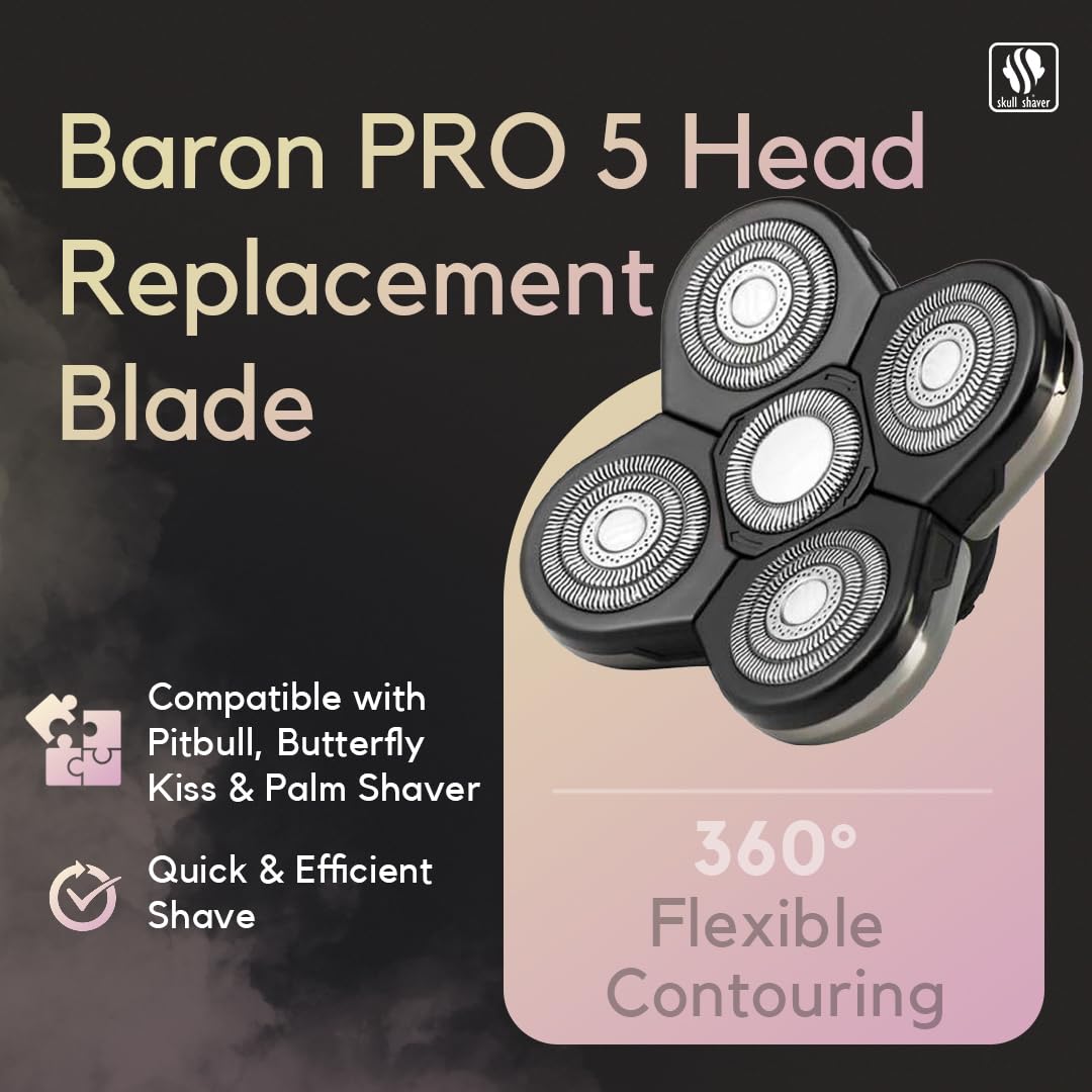 Skull Shaver Baron Replacement Shaver Head Blade - Smooth Close Shave - Wet & Dry Use - Flexible 5-Head Design - Quick Twist Lock - Universal Fit Beauty and Personal Care Skull Shaver