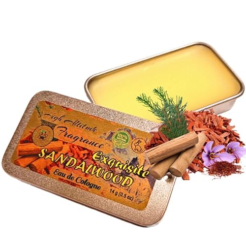 Exquisite SANDALWOOD Perfume - Eau de Cologne - Solid Balm - Aromatherapy Essential Oils (Santalum Album, Spruce, Amber, Palo Santo, Saffron, Wood) Beauty & Personal Care HIGH ALTITUDE ORGANICS