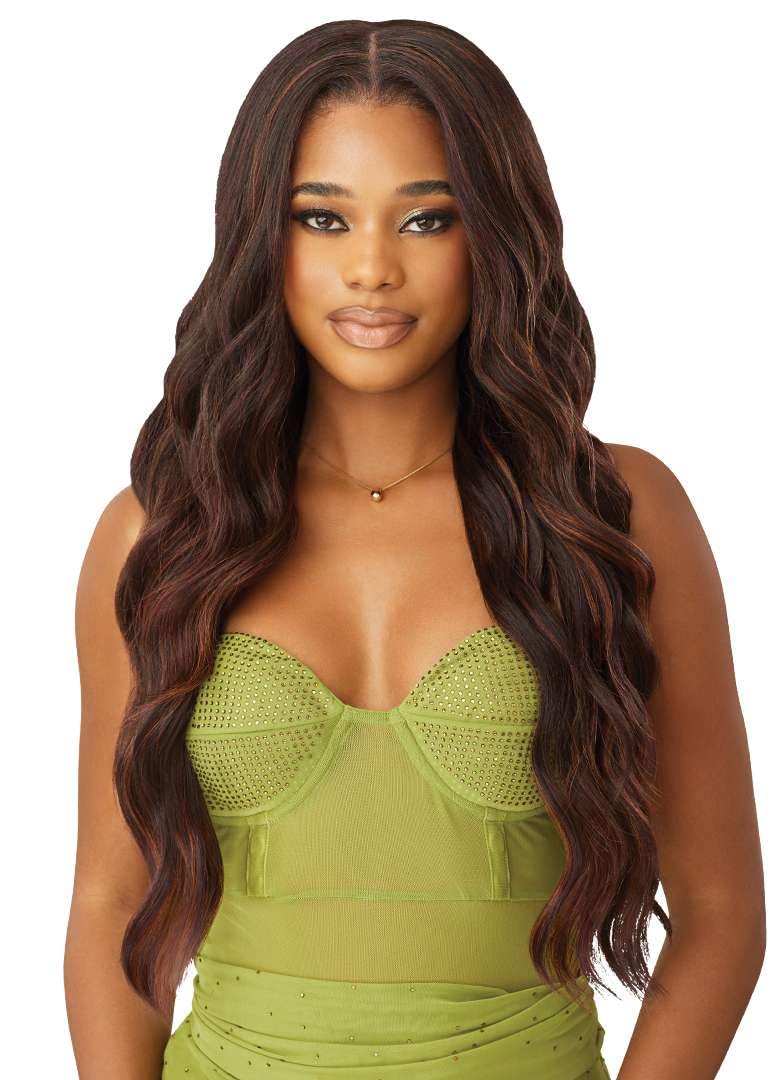 Outre 6X5 Pre-Cut Lace Closure Wig - Human Hair Blend - Loose Body 26" (OFF BLACK 1B)