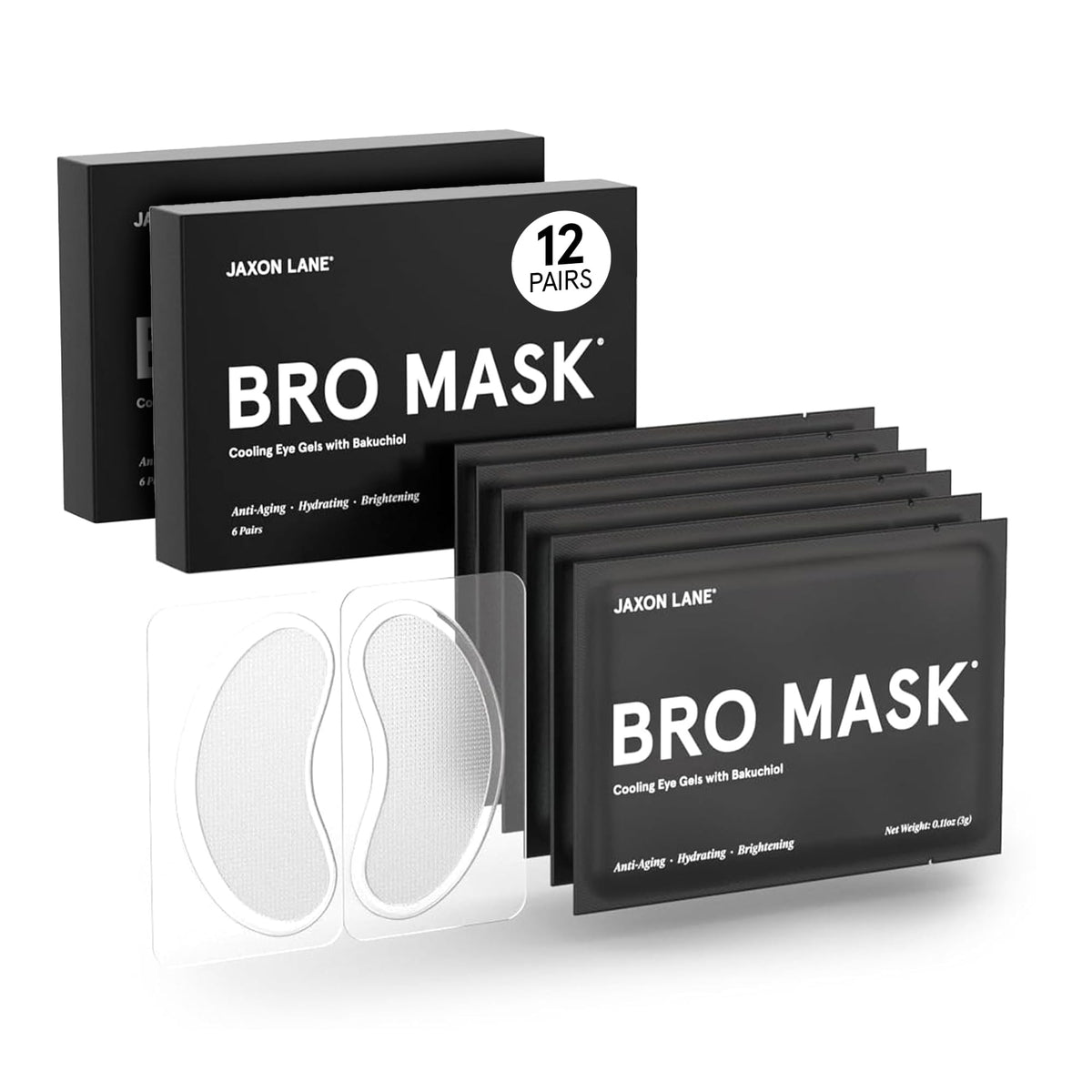 JAXON LANE BRO MASK Under Eye Patches for Men - Cooling Eye Patches for Dark Circles and Puffiness with Caffeine, Niacinamide, Hyaluronic Acid (2 x 6 Beauty & Personal Care JAXON LANE