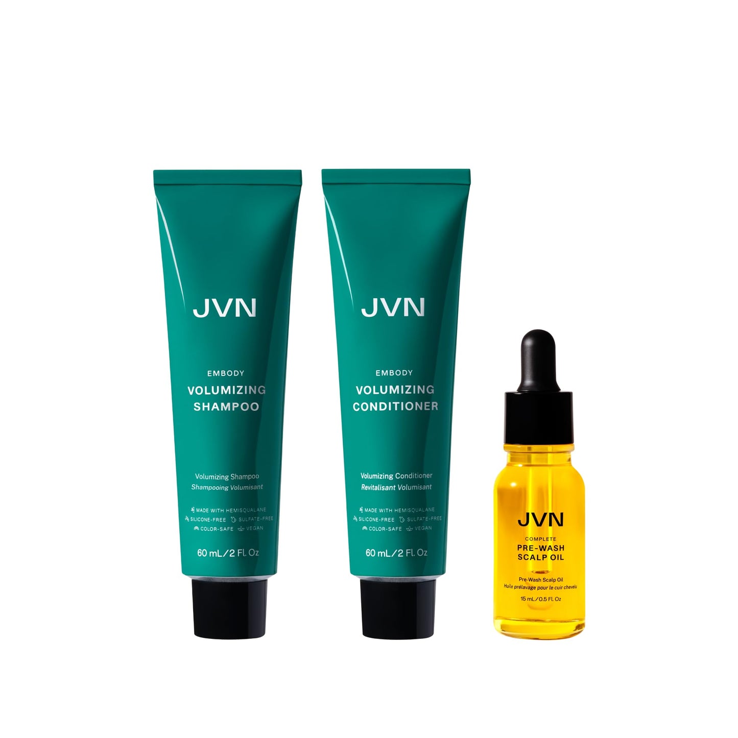 JVN Embody Volumizing Shampoo & Conditioner Travel Set, 2 Fl Oz + Scalp Oil 0.5 Fl Oz, Volume & Thickness Hair Care, Lightweight Hydration for Fine Beauty & Personal Care JVN