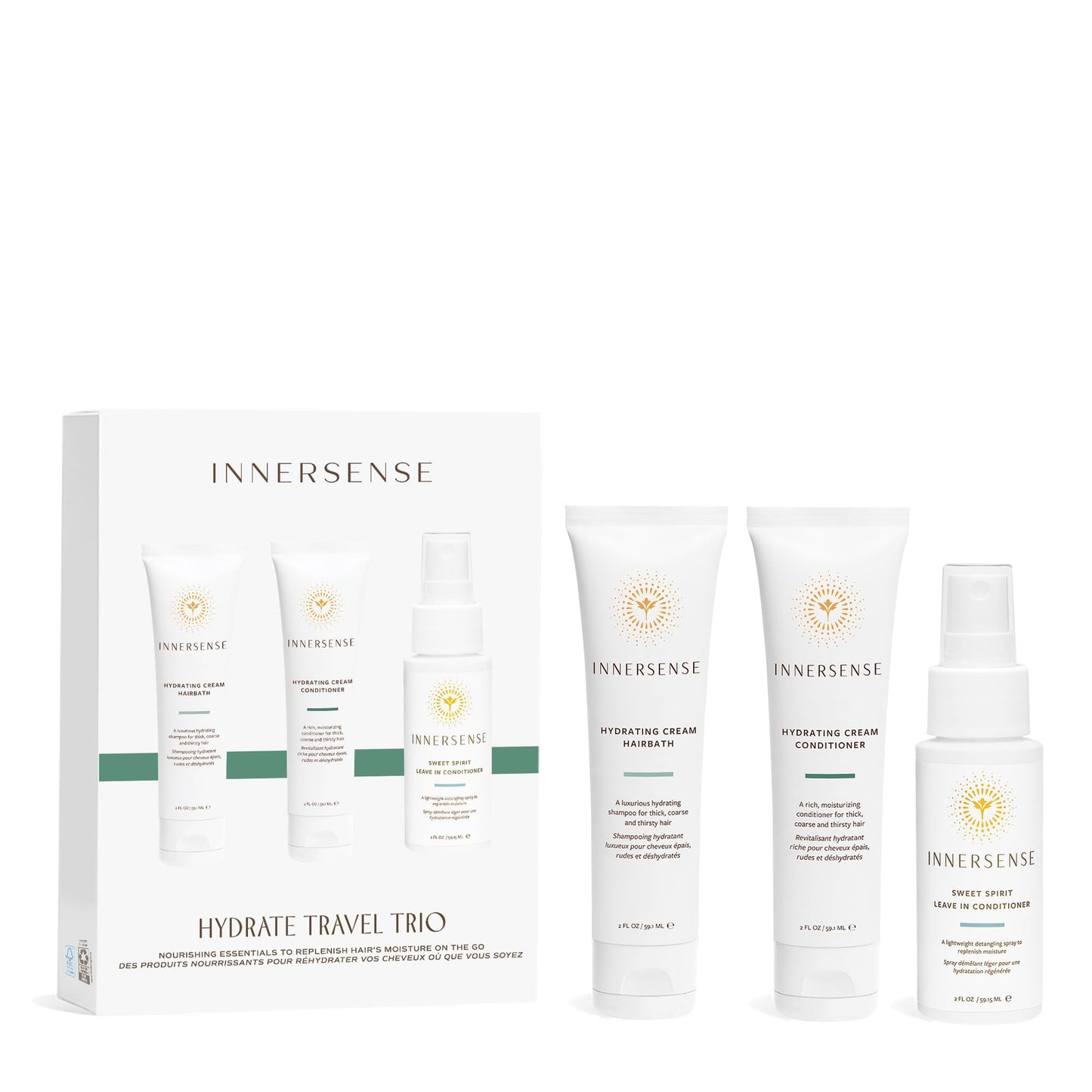 Innersense Organic Beauty - Hydrating Travel Hair Trio | Non-Toxic, Cruelty-Free, Clean Haircare (Hydrating Cream Hairbath + Conditioner, Sweet Spirit Beauty & Personal Care INNERSENSE
