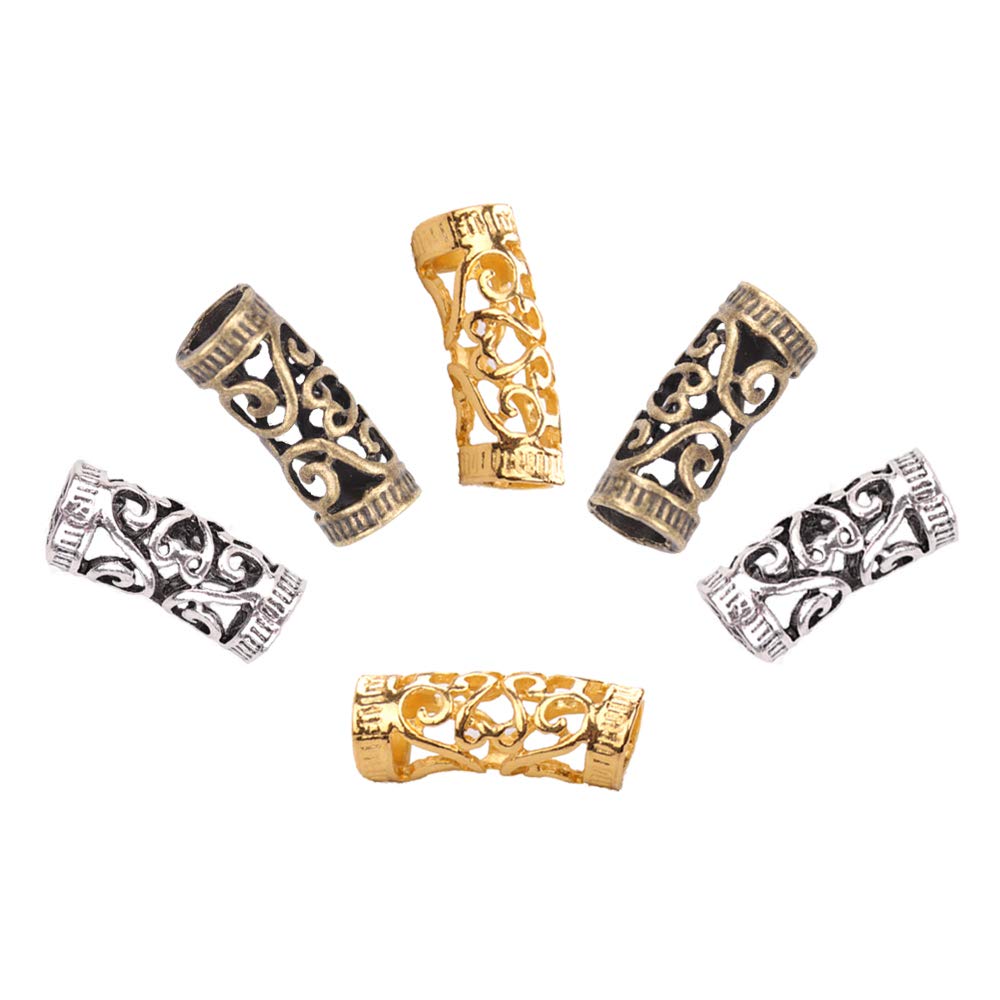 Hair Tube Beads Dreadlock Jewely Tube and Beads 40 Pieces Hair Jewelry DIY Hair Decoration Accessories Hair Cuff Tibetan Style for Women and Men (Gold Beauty & Personal Care N\A