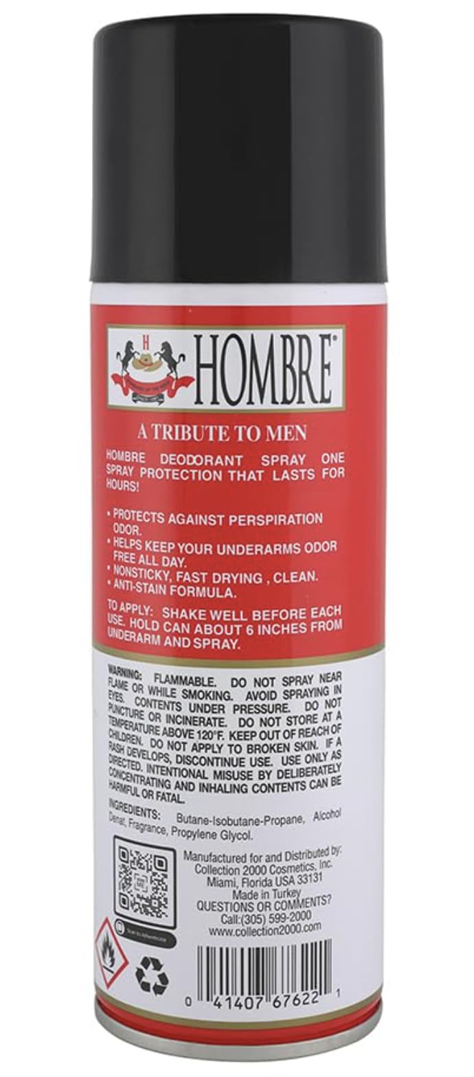 Hombre Red Deodorant Body Spray Classic for Men 5.5oz-156g (3 Pack) Beauty and Personal Care HOMBRE