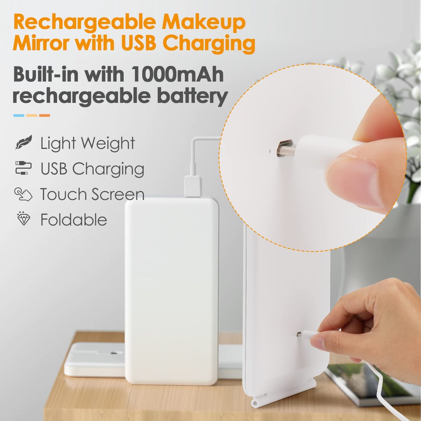 DenCert Rechargeable Travel Makeup Mirror 72 LED Lighted Compact Slim Vanity with Lights 3 Lighting Modes Dimmable Touch Screen (White),(DenCert) Beauty & Personal Care DenCert