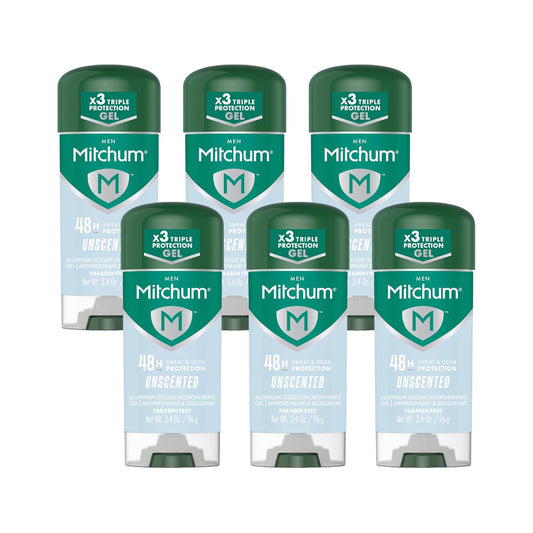 Mitchum Men Unscented Antiperspirant Deodorant. 48-Hour Sweat and Odor Protection, 3.4oz - Pack of 6 Beauty and Personal Care Mitchum
