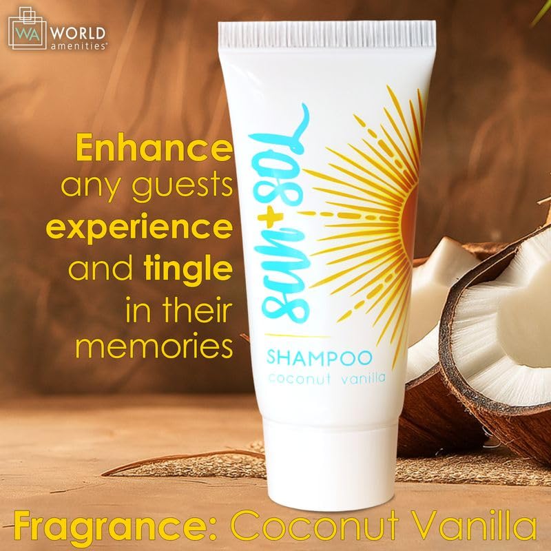 World Amenities - Sun + Sol Bulk Cleansing Shampoo with Warm Coconut & Vanilla Fragrances, Travel Size Toiletries, Mini Hotel Amenities, 0.7 Oz, 50 Beauty & Personal Care World Amenities