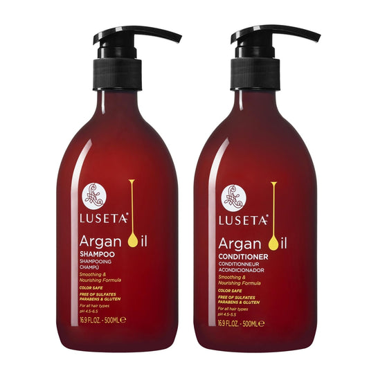 LUSETA Argan Oil Shampoo and Conditioner Set for Dry Damaged Hair - Smoothing & Thickening Treatment for Fine Thin Hair, Anti-Frizz Nourishing Formula Beauty & Personal Care L LUSETA
