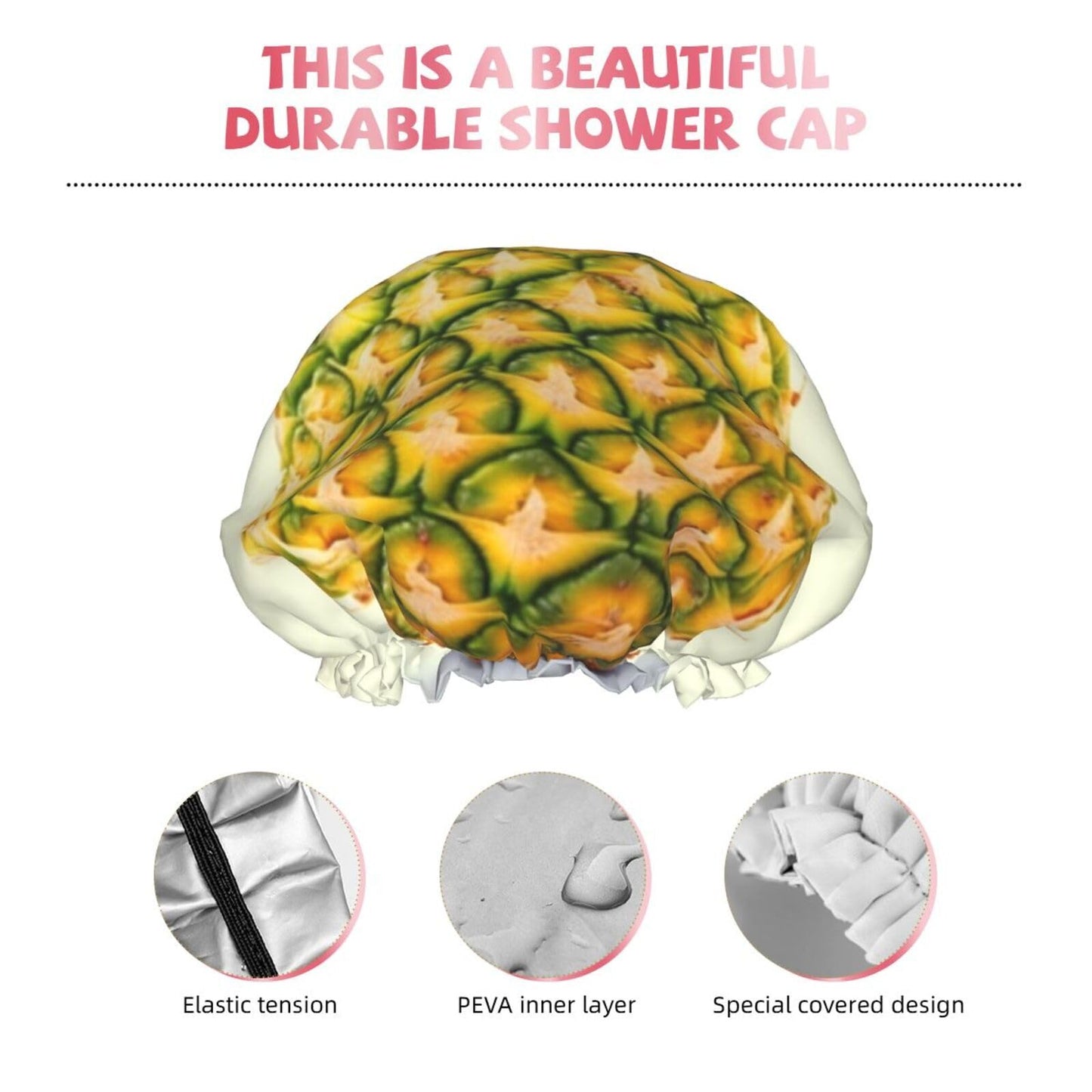 fresh pineapple Shower Cap for Women Men Large Reusable Shower Bonnet Double-Layer Waterproof Bath Caps Elastic Band Hair Hat for All Hairstyles Beauty and Personal Care BWLHJKE