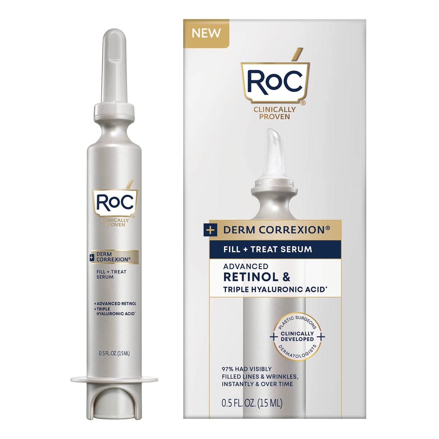 RoC Derm Correxion Fill + Treat Advanced Retinol Serum with Hyaluronic Acid for Forehead Wrinkles, Crow's Feet, Eleven Wrinkles, and Laugh Lines Beauty & Personal Care RoC