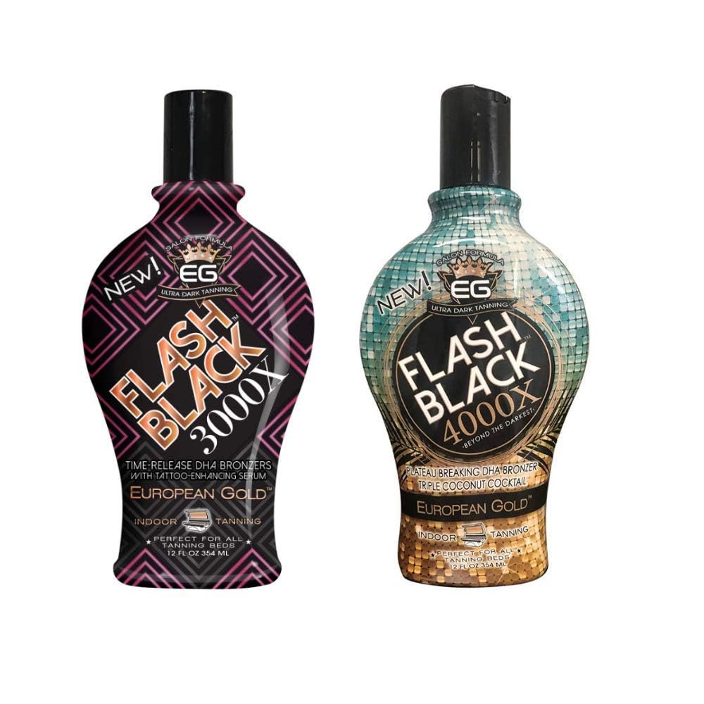 Bundle Set of 2: European Gold Flash Black 3000X Indoor Tanning Lotion with Time-Release DHA Bronzers, 12 oz and European Gold Flash Black 4000X Beauty & Personal Care hephboard