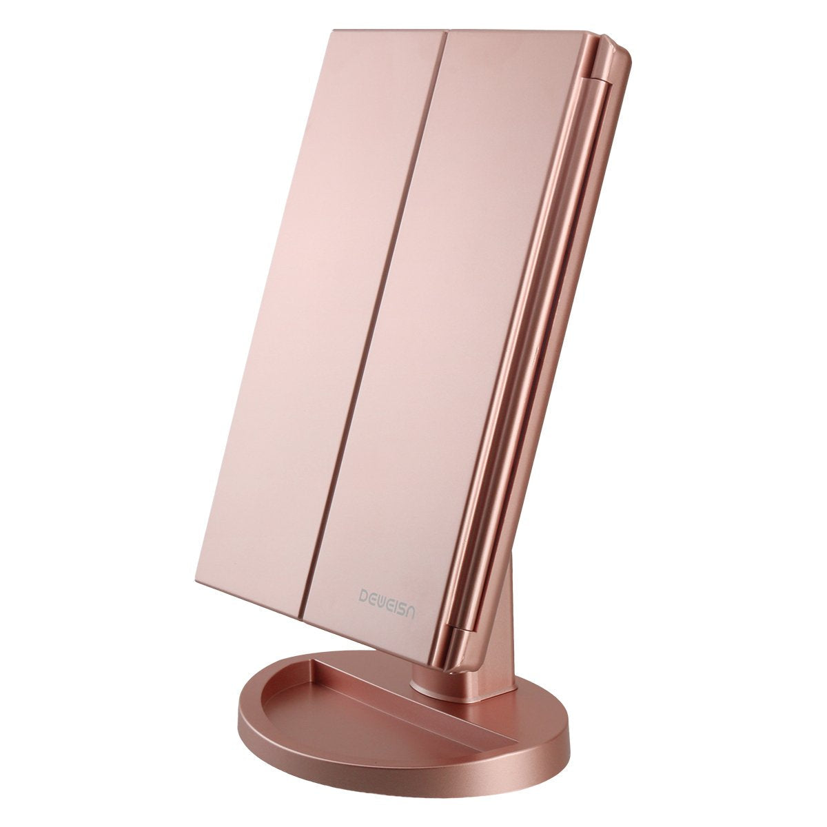deweisn Dresser Mount Tri-Fold Lighted Vanity Mirror with 21 LED Lights, Touch Screen and 3X/2X/1X Magnification, Two Power Supply Modes Make Up Beauty and Personal Care deweisn