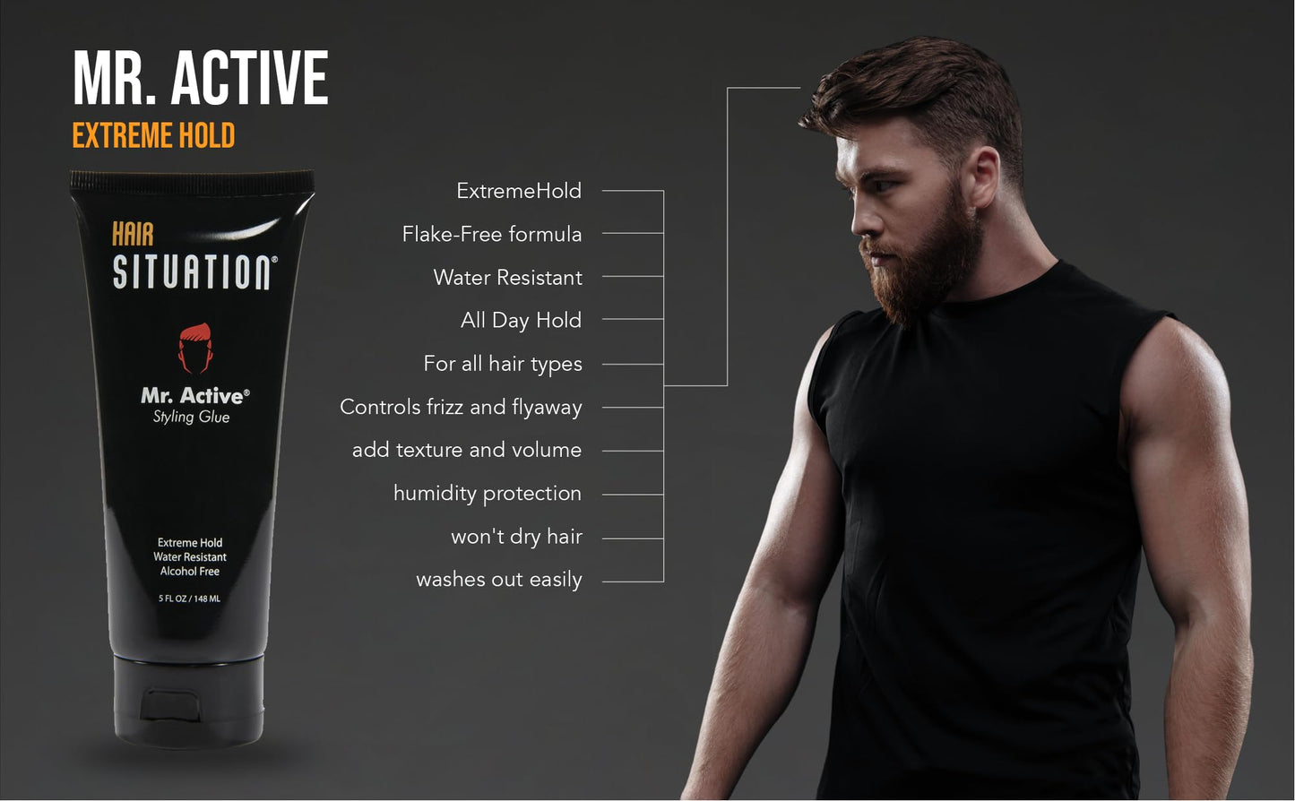 Hair Situation Mr. Active Hair Styling Glue - Strong Hold Hair Gel for Men, Maximum Grip, Anti-Frizz, Humidity Shield, Non-Flaking, Alcohol-Free, Adds Beauty & Personal Care Hair Situation
