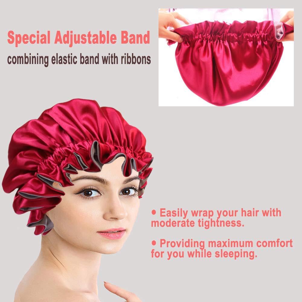 Reversible Satin Bonnet for Sleeping Double Layer Night Sleep Cap Women Adjustable Elastic Head Wrap Turban Wine Red Beauty and Personal Care PENINSULA LOVE