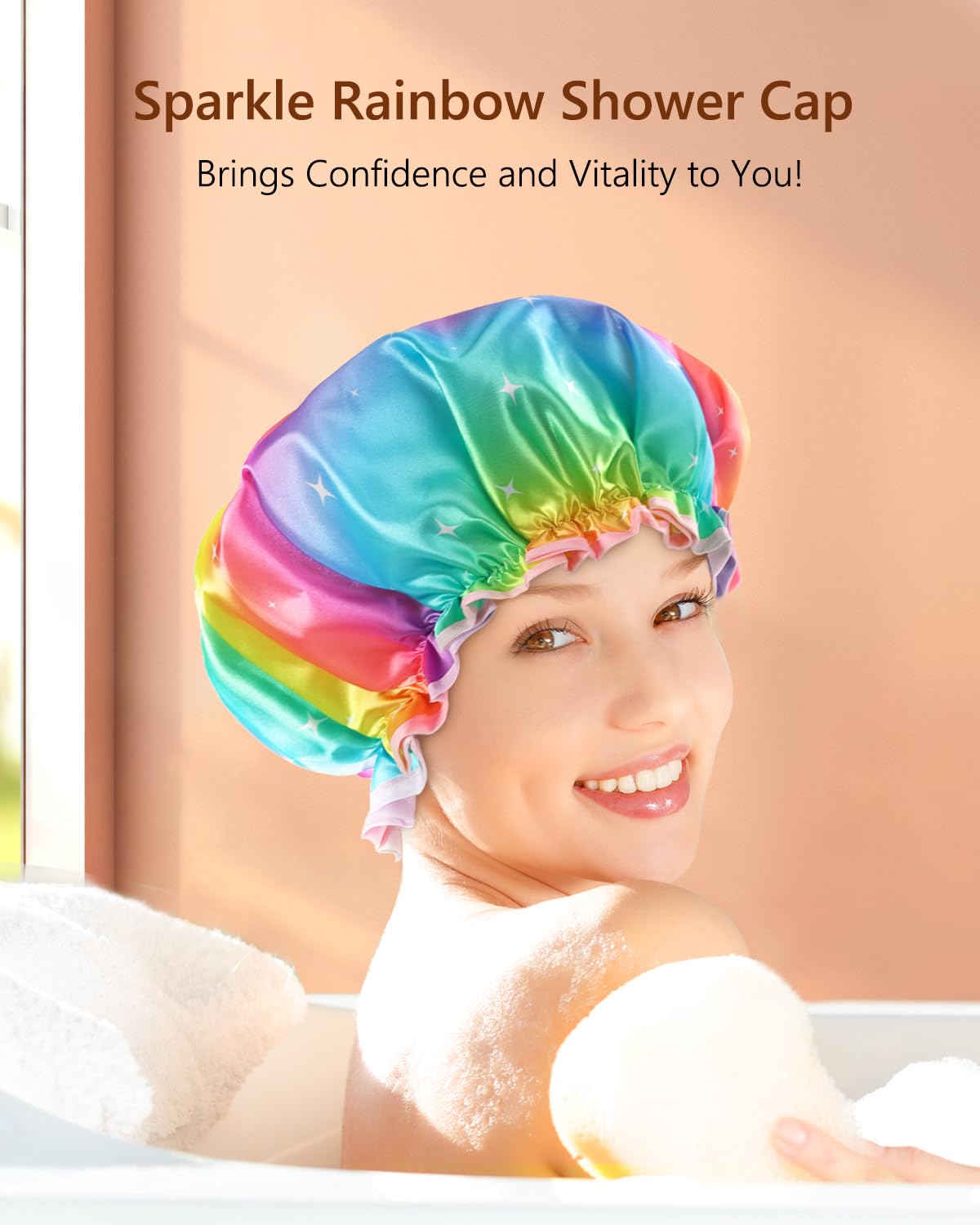 Shower Cap for Women, Reusable Shower Cap Double Waterproof Hair Cap for Shower, Soft PVC Lining Bath Cap for Girls X-Large Pack of 1 By mikimini Beauty & Personal Care mikimini