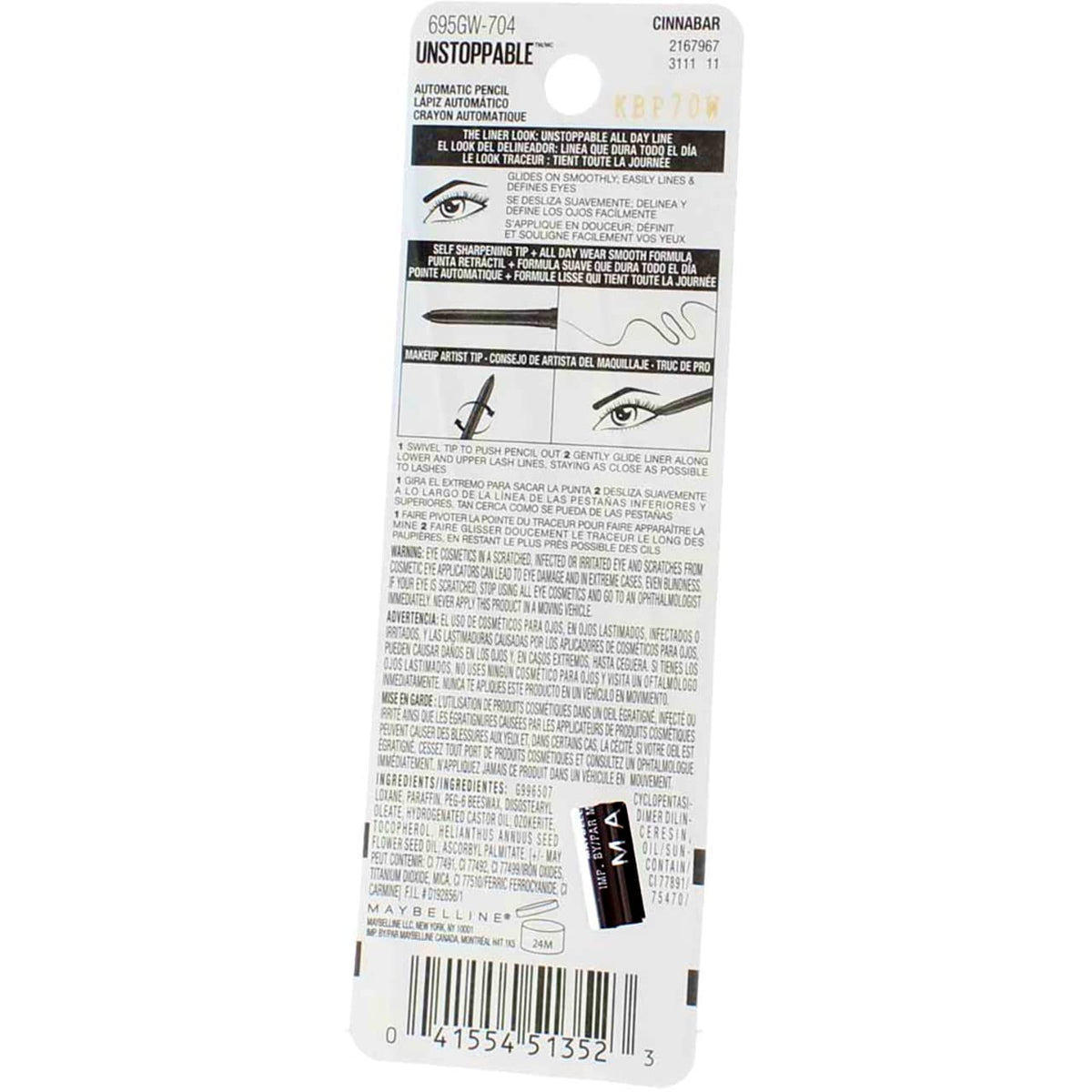 Maybelline New York Unstoppable Eyeliner, Cinnabar [704] 0.01 oz (Pack of 4) Beauty & Personal Care MAYBELLINE