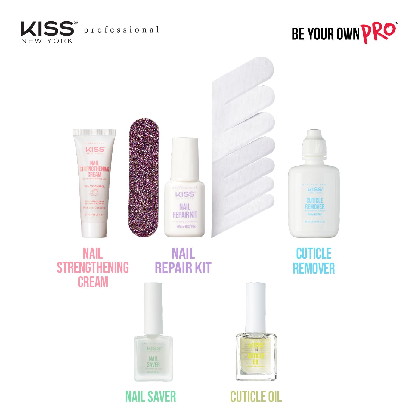 Kiss New York Nail Repair Kit for Damage, Broken, Cracked and Weak Nails - Biotin Infused Glue, File, and 2 Wraps - Made in Korea Beauty & Personal Care KISS NEW YORK