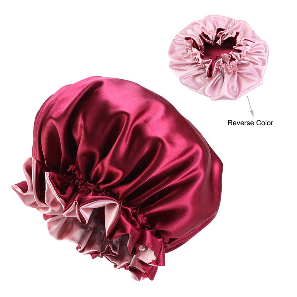 Solid Color Silky Satin Bonnet Cap,Bonnets for Women,Silky Bonnet for Curly Hair,Women Hair Wrap for Sleeping,Double Layers Wine Red Beauty and Personal Care SuperiMan