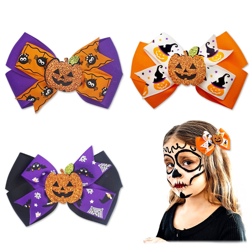 3PCS Halloween Hair Bows Clips Glitter Faux Leather Hair Clips Spider Pumpkins Grosgrain Ribbon Bows Boutique Hair Pins Accessories for Girls Women Beauty & Personal Care On-Airstore