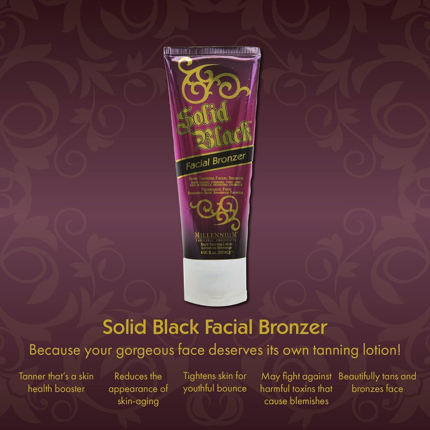 Millennium Tanning Solid Black Facial Bronzer, Skin-Firming Tanning Lotion for Face, 4 ounces Beauty & Personal Care Millennium Tanning