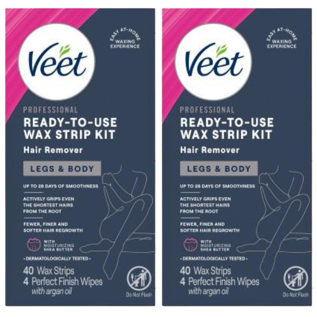 Veet Leg & Body Hair Removal Kit- Sensitive Formula, Ready-to-use Cold Wax Strips, Shea Butter & Acai Fragrance, 40 Count (Pack of 2) Beauty and Personal Care Veet