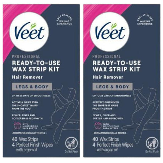 Veet Leg & Body Hair Removal Kit- Sensitive Formula, Ready-to-use Cold Wax Strips, Shea Butter & Acai Fragrance, 40 Count (Pack of 2) Beauty and Personal Care Veet