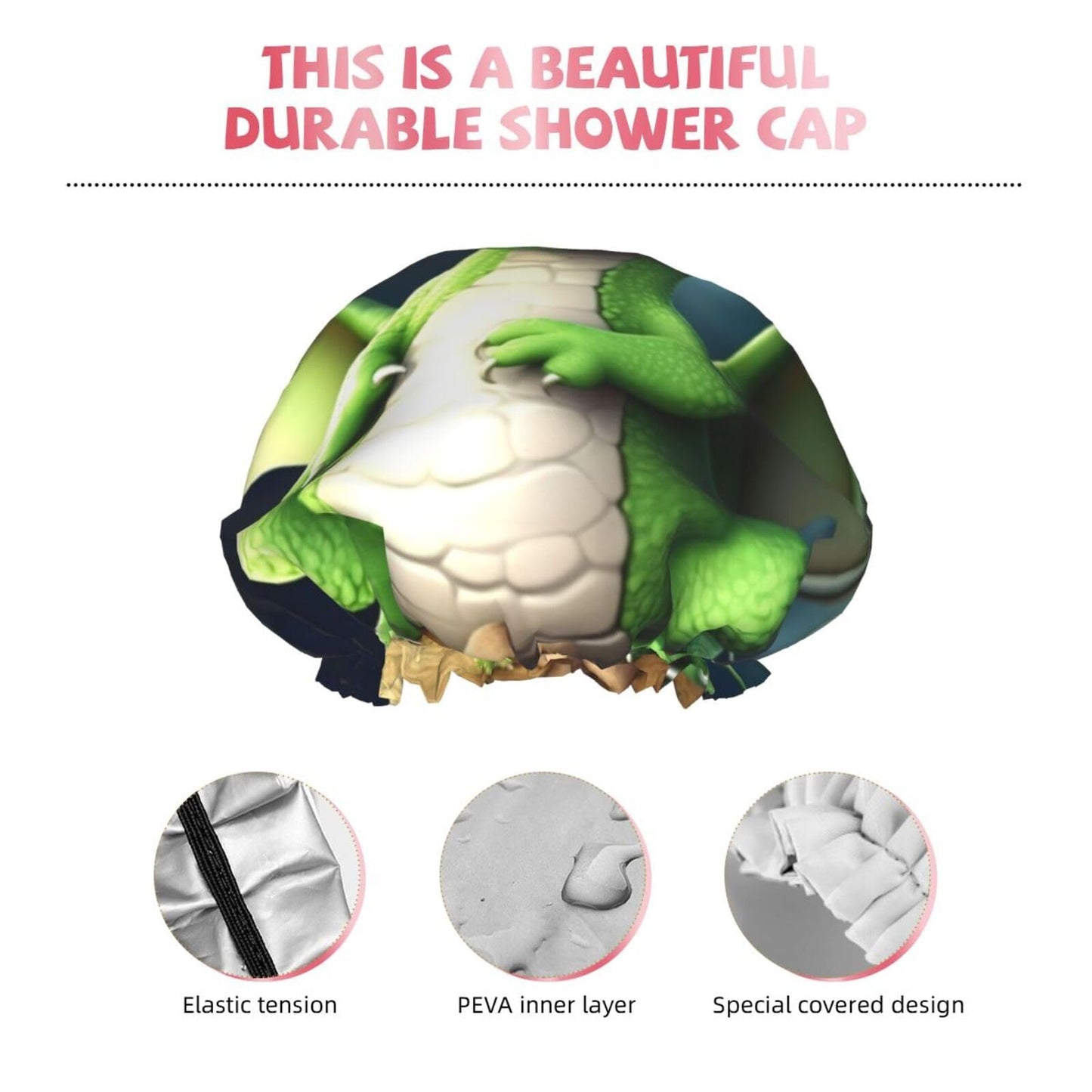Dragon cute Shower Cap for Women Men Large Reusable Shower Bonnet Double-Layer Waterproof Bath Caps Elastic Band Hair Hat for All Hairstyles Beauty and Personal Care BWLHJKE