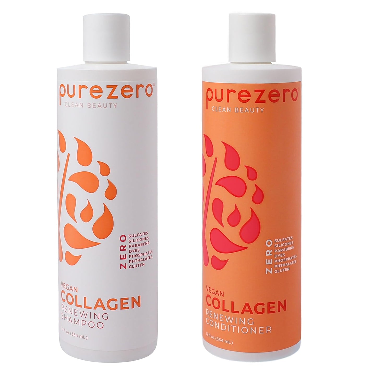 Purezero Collagen Silicone Free Shampoo & Conditioner Set - Strengthening & Hydrating - Duo for Dry or Damaged Hair - Plant-Based Collagen Beauty & Personal Care Purezero