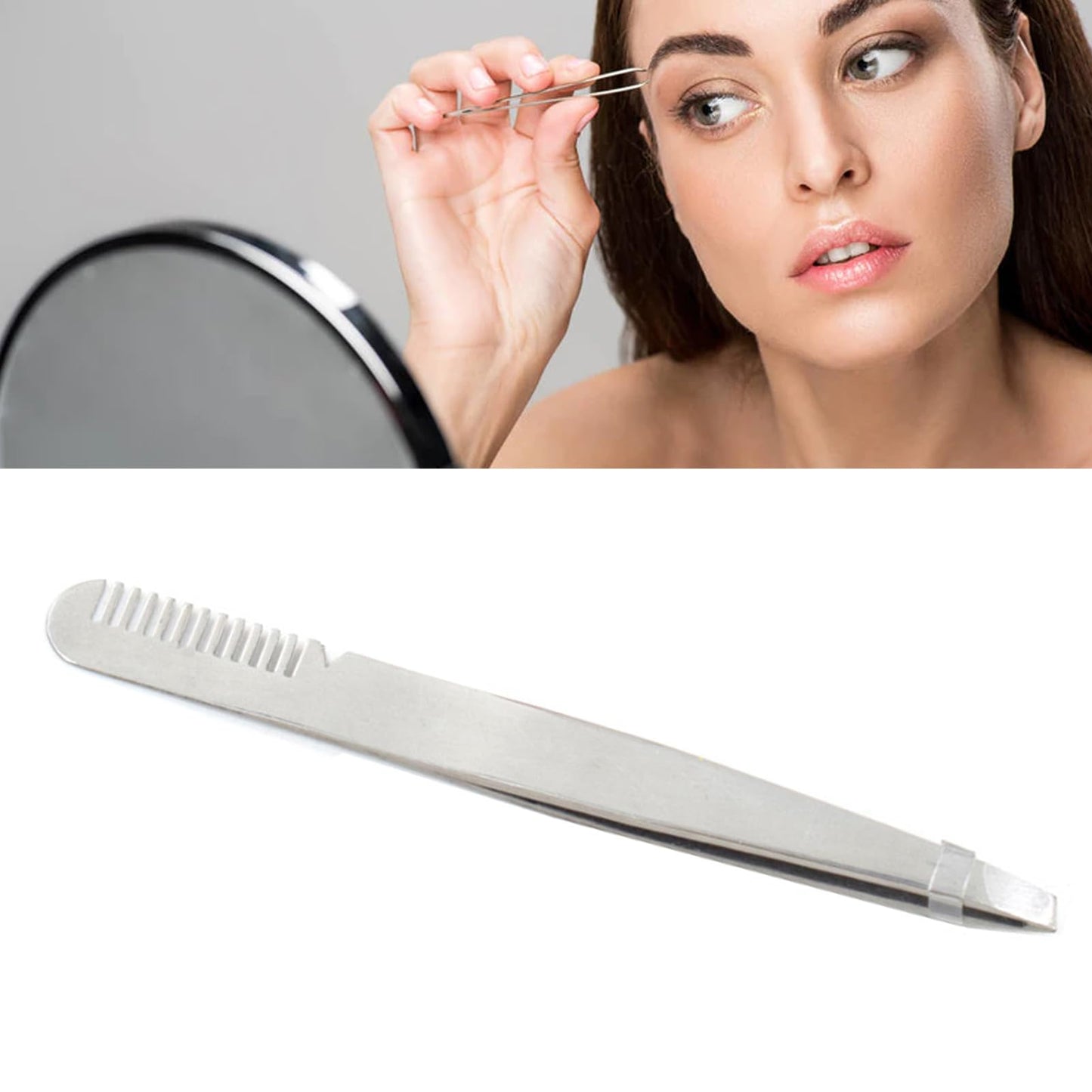 Eyebrow Tweezers with Comb, Stainless Steel Tweezers Comb, Ergonomic Design Makeup Grooming Tool for Eyebrows or Hair, Accurate Clipping, Beauty and Personal Care Dioche