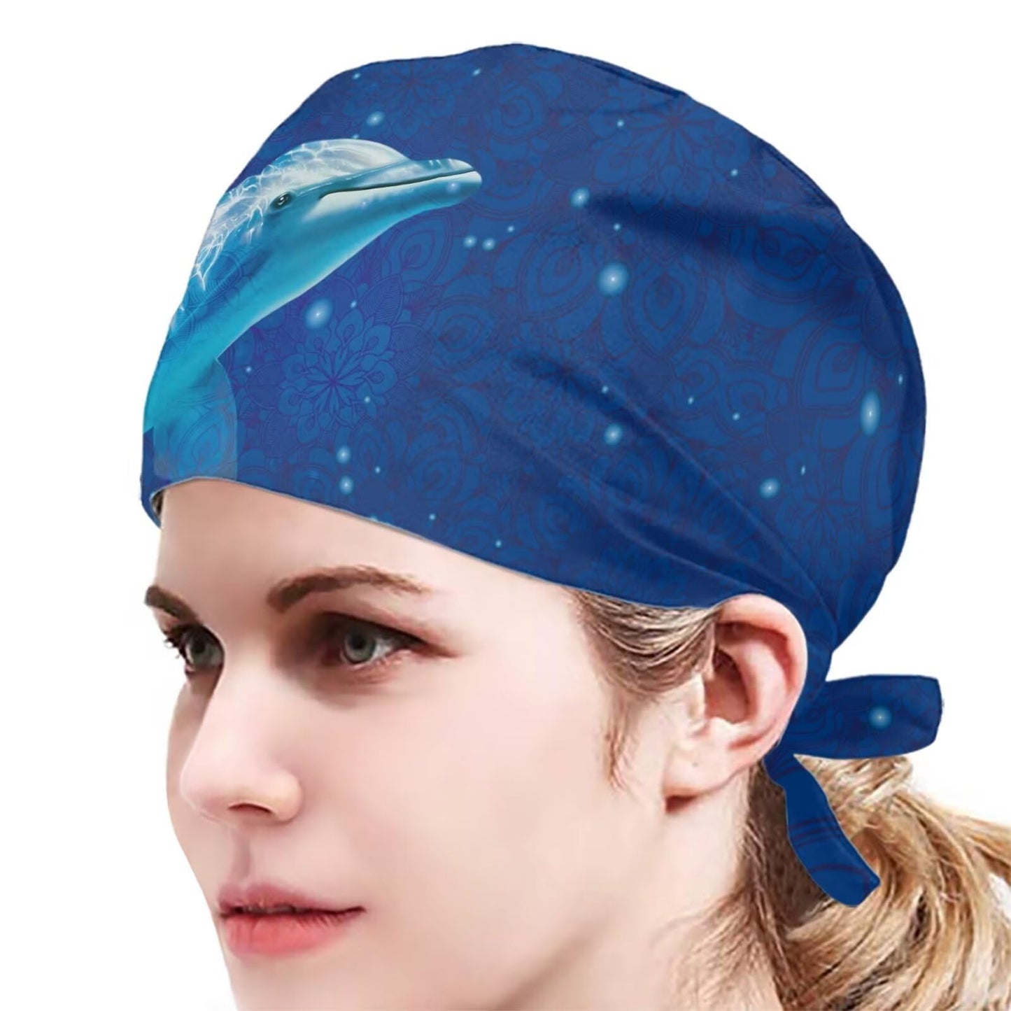 Biyejit Starry Dolphins Working Cap Scrub Cap with Sweatband, Adjustable Scrub Caps for Women Men, One Size Beauty and Personal Care Biyejit